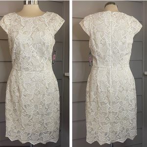 NEW! Gianni Bini ivory gold metallic lace sheath cocktail wedding dress size 6